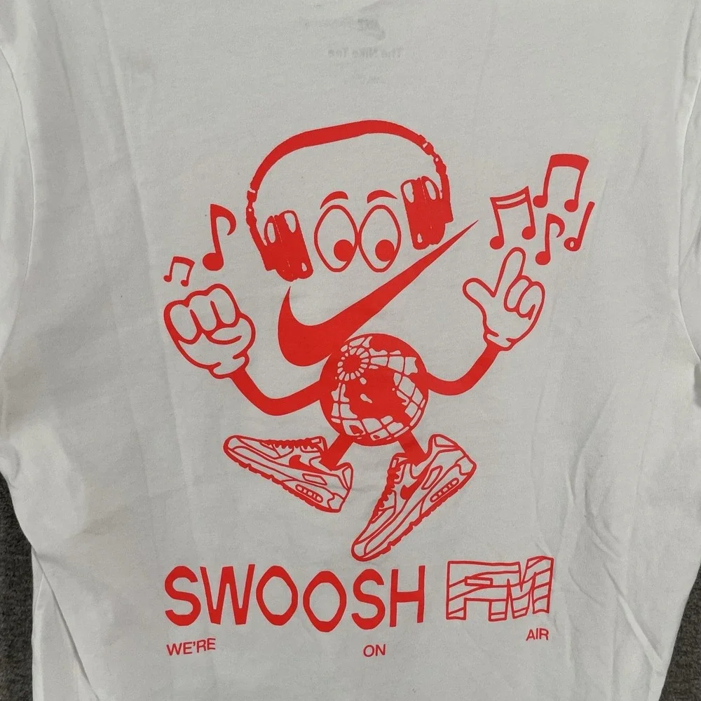 Nike Shirt Mens Large White Swoosh FM Air Max Graphic T-Shirt Tee Music Radio